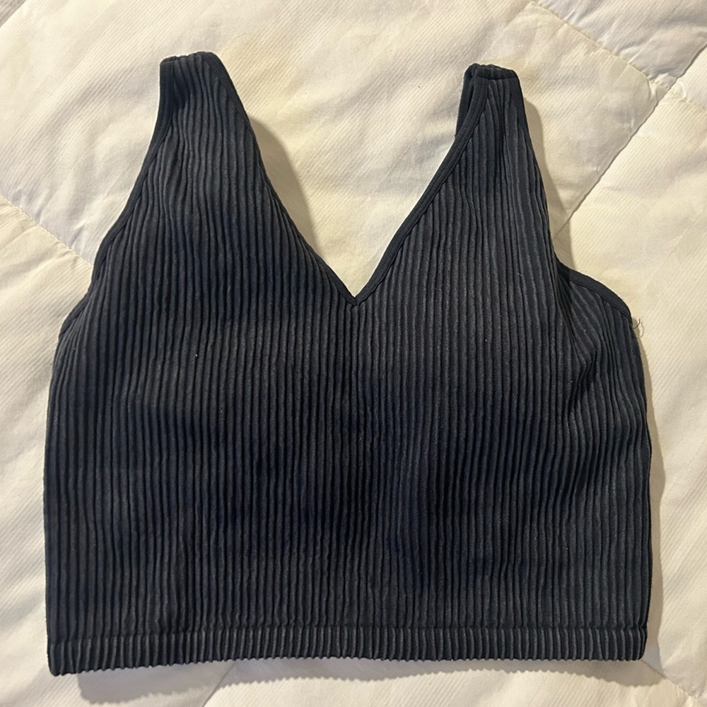 Black Ribbed Women's Crop Top Built in Bra